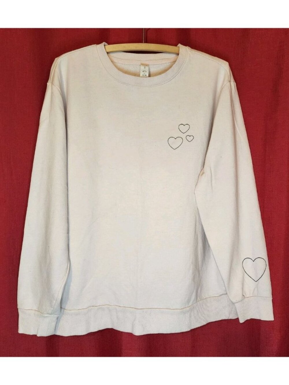 Women's Juniors Sweater Pullover Crew Neck Oversized Hearts Pink Size Medium